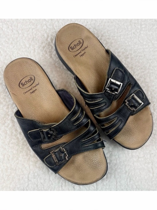 Dr. Scholl's Other - DR. SCHOLL’S • Black/Tan Strappy Buckle Slip-On Sandals, 4